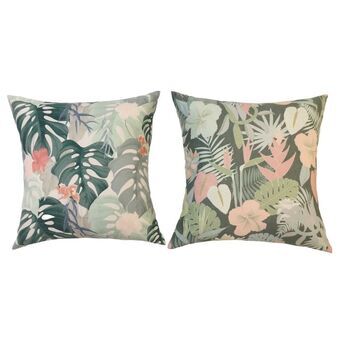 Cushion DKD Home Decor Polyester Aluminium Multicolour Tropical (45 x 10 x 45 cm) (2 Units)