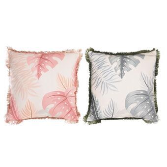 Cushion DKD Home Decor Grey Polyester Coral Aluminium Tropical Leaf of a plant (45 x 10 x 45 cm) (2 Units)