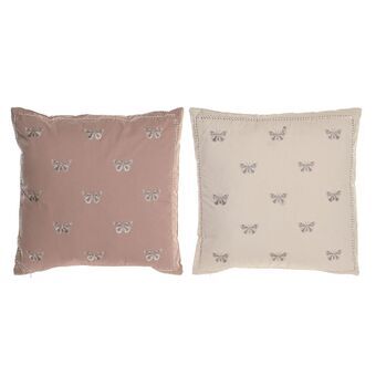 Cushion DKD Home Decor Pink Polyester Aluminium Cream Butterfly Shabby Chic (45 x 10 x 45 cm) (2 Units)