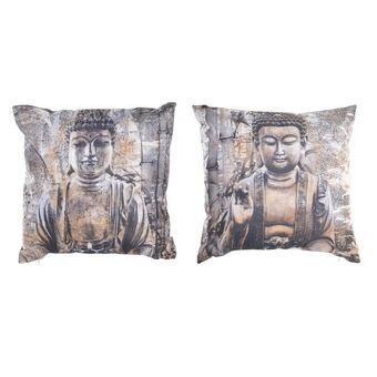 Cushion DKD Home Decor Brown Buddha Polyester Aluminium Oriental (45 x 10 x 45 cm) (2 Units)