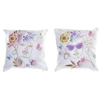 Cushion DKD Home Decor Face Polyester Aluminium Multicolour Modern (45 x 10 x 45 cm) (2 Units)