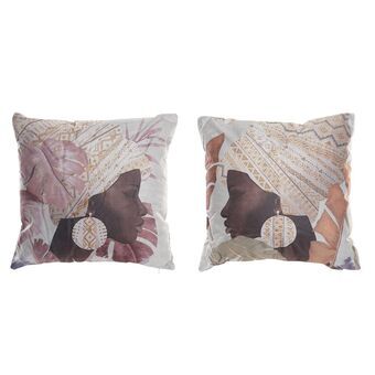 Cushion DKD Home Decor Polyester Aluminium Multicolour Colonial African Woman (45 x 10 x 45 cm) (2 Units)