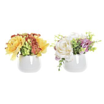 Decorative Flowers DKD Home Decor Vase Ceramic Cloth White Yellow (20 x 20 x 16 cm) (2 Units)