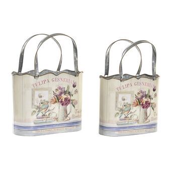 Set of pots DKD Home Decor Pink Metal Flowers Shabby Chic (29 x 14 x 38,5 cm)