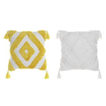 Cushion DKD Home Decor Polyester Cotton Aluminium White Yellow Modern (45 x 10 x 45 cm) (2 Units)