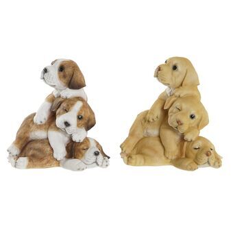 Decorative Figure DKD Home Decor Dog Brown Resin Light brown Shabby Chic Puppies (20,5 x 17,5 x 20,5 cm) (2 Units)