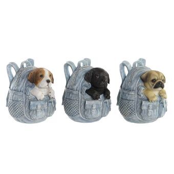 Decorative Figure DKD Home Decor Rucksack Money box Resin Multicolour Shabby Chic Puppies (13 x 12,5 x 15,5 cm) (3 Units)