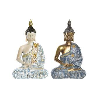 Decorative Figure DKD Home Decor Blue Golden Buddha White Resin (9,5 x 6,5 x 16 cm) (2 Units)