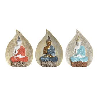 Decorative Figure DKD Home Decor Red Blue Golden Orange Buddha Resin (11,3 x 4 x 15,3 cm) (3 Units)