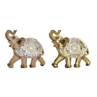 Decorative Figure DKD Home Decor Elephant Golden Brown Resin (24,3 x 9,6 x 20,5 cm) (2 Units)