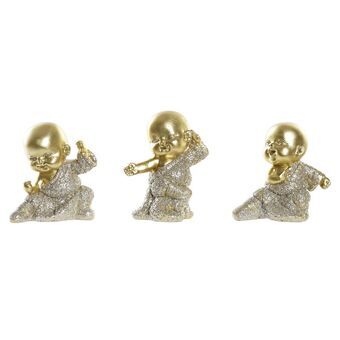 Decorative Figure DKD Home Decor Champagne Golden Resin Monk (7 x 4 x 8 cm) (3 Units)