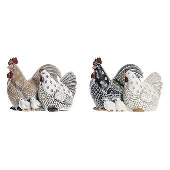 Decorative Figure DKD Home Decor Brown White Resin Chicken (2 Units) (15 x 15 x 12 cm)