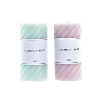 Candle DKD Home Decor Relax Turquoise Light Pink Spirals Wax (2 Units) (7 x 7 x 14 cm)