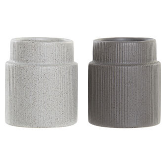 Toothbrush Holder DKD Home Decor Grey Stoneware (8 x 8 x 10,5 cm) (2 Units)