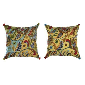 Cushion DKD Home Decor Polyester Cotton Aluminium Multicolour Folk (40 x 10 x 40 cm) (2 Units)