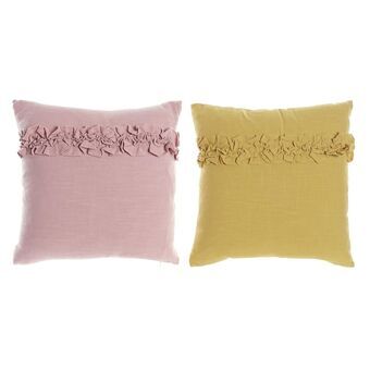 Cushion DKD Home Decor Pink Polyester Linen Aluminium Yellow Rayon (45 x 10 x 45 cm) (2 Units)