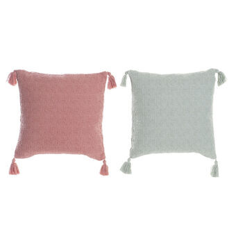 Cushion DKD Home Decor Pink Polyester Cotton Mint Aluminium Green Fringe (45 x 10 x 45 cm) (2 Units)