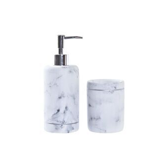 Bath Set DKD Home Decor Silver Aluminium White Resin Marble PP (9 x 8 x 20,3 cm)