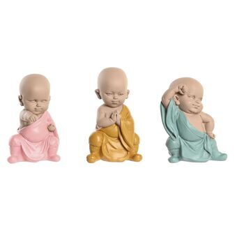 Decorative Figure DKD Home Decor Blue Pink Yellow Resin Monk (8 x 5,5 x 12,7 cm) (3 Units)