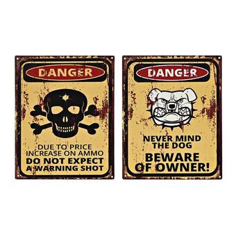 Wall Decoration DKD Home Decor Danger Metal Warnings (20 x 1 x 25 cm) (2 Units)