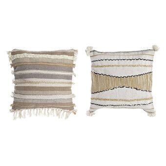 Cushion DKD Home Decor Beige Brown White Fringe Boho (45 x 10 x 45 cm) (2 Units)