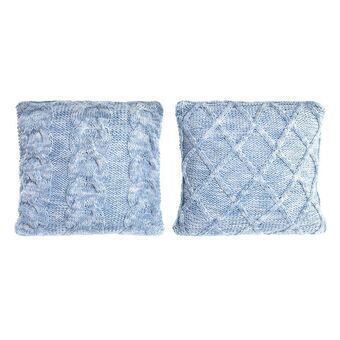 Cushion DKD Home Decor Polyester Cotton Aluminium Sky blue (45 x 10 x 45 cm) (2 Units)