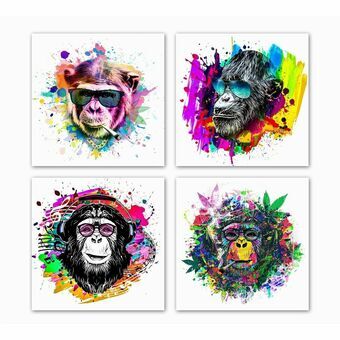 Painting DKD Home Decor Monkey Modern (50 x 1,8 x 50 cm) (4 Units)