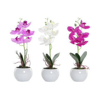 Decorative Flowers DKD Home Decor Fuchsia White Green Orchid (10 x 8 x 29 cm) (3 Units)