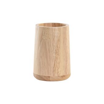 Toothbrush Holder DKD Home Decor Natural Rubber wood (8 x 8 x 11 cm)