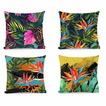 Cushion DKD Home Decor Polyester Multicolour Microfibre Tropical (45 x 10 x 45 cm) (4 Units)