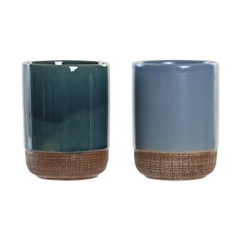 Glasses DKD Home Decor Blue Green Stoneware (2 Units) (8 x 8 x 10 cm)