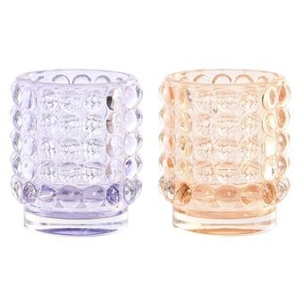 Candleholder DKD Home Decor Crystal Lilac Orange Light mauve (2 Units) (7 x 7 x 8 cm)