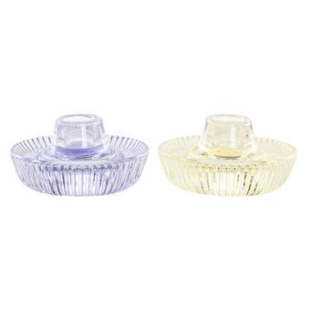 Candleholder DKD Home Decor Crystal Yellow Light mauve (10 x 10 x 5,5 cm) (2 Units)