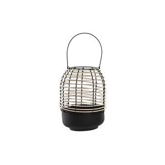 Candleholder DKD Home Decor Natural Black Metal Rattan (24,5 x 24,5 x 32 cm) (24,5 X 24,5 X 32 CM)