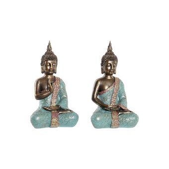 Decorative Figure DKD Home Decor Buddha Green Resin Oriental (13,8 x 10,3 x 24,3 cm) (2 Units)