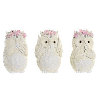 Decorative Figure DKD Home Decor Owl Pink White Resin (9,5 x 8 x 14 cm) (3 Units)