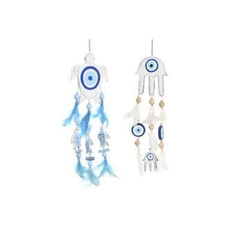 Hanging decoration DKD Home Decor Blue White Feather Mediterranean (14 x 5 x 45 cm) (2 Units)