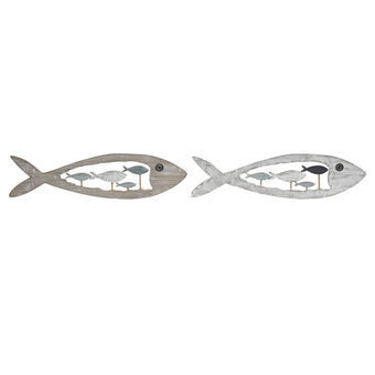 Wall Decoration DKD Home Decor Aged finish Metal Brown White MDF Wood Mediterranean Fish (60 x 2 x 15,5 cm) (2 Units)