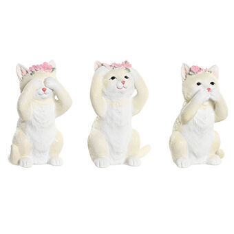 Decorative Figure DKD Home Decor Beige White Resin Cat Shabby Chic (8,5 x 10 x 15 cm) (3 Units)