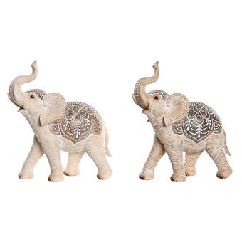 Decorative Figure DKD Home Decor 22 x 10 x 25,5 cm Elephant Beige Brown Colonial (2 Units)