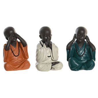 Decorative Figure DKD Home Decor Blue Brown White Resin Monk Oriental (11 x 10,5 x 18 cm) (3 Units)