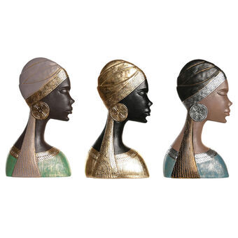 Decorative Figure DKD Home Decor Blue Golden Brown Green Resin Colonial African Woman (15 x 7 x 25 cm) (3 Units)