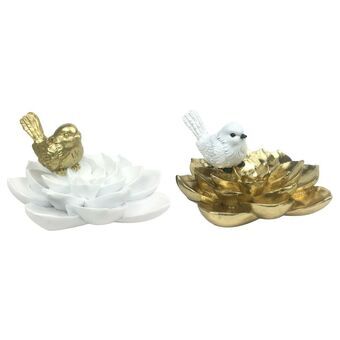 Decorative Figure DKD Home Decor Flower Golden White Resin Bird (19,5 x 18,5 x 10,5 cm) (2 Units)