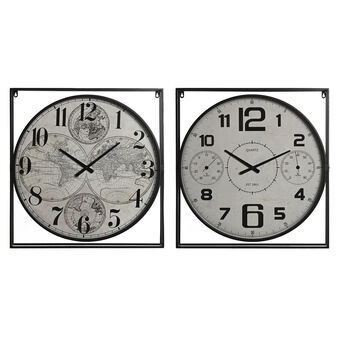 Wall Clock Home ESPRIT White Black Metal MDF Wood 62 x 6 x 65 cm (2 Units)