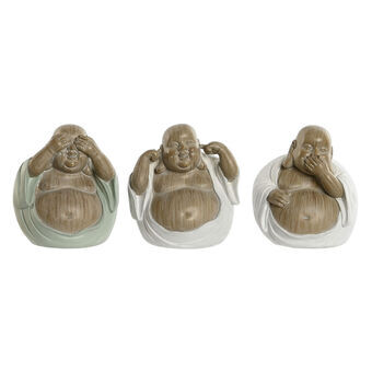 Decorative Figure Home ESPRIT White Green Buddha Oriental 10 x 9 x 10,5 cm (3 Units)