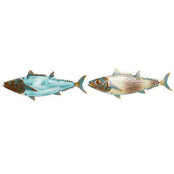 Wall Decoration Home ESPRIT Blue Multicolour Golden Fish Mediterranean 70 x 4,5 x 25,5 cm (2 Units)