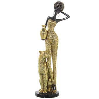 Decorative Figure Alexandra House Living Golden Plastic African Woman Panther 11 x 13 x 38 cm