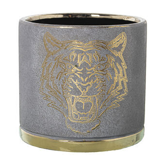 Planter Alexandra House Living Grey Golden Ceramic Tiger 18 x 18 x 16 cm