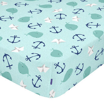 Fitted sheet HappyFriday MOSHI MOSHI Blue Multicolour 60 x 120 x 14 cm Navy