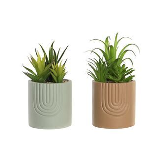 Decorative Plant DKD Home Decor Orange Cement Polyethylene Green (2 Units) (10 x 10 x 18 cm)